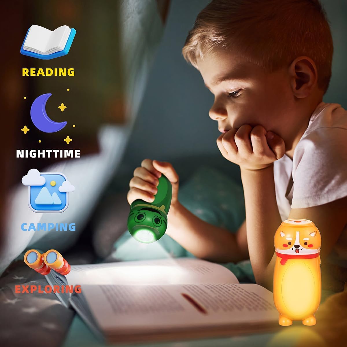 Kleine LED-Taschenlampen für Kinder, niedliche Kleintier-Taschenlampe, Camping-Laterne, 2-in-1, für Jungen und Mädchen, 2 Stück