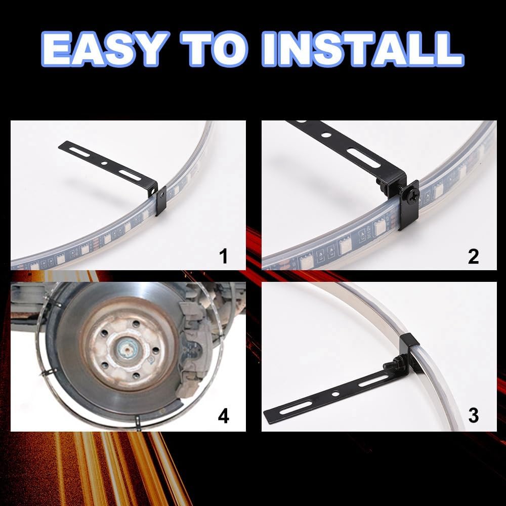 Blueshyhall 17 inch Row Wheel Ring Lights 4 Pcs for Truck Vehicle Offroad Car Pickup, Multi-Color RGB Color Chasing Dancing LED Rim Wheel Ring Lights