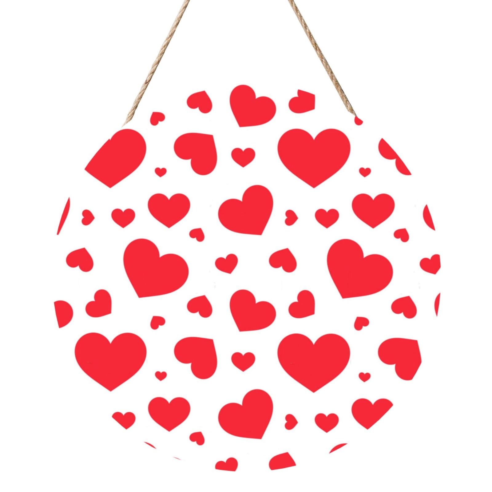 InOmak Scattered Heart, Round Wood Panel Painting 12 in, Wall Hanging Painting For Home
