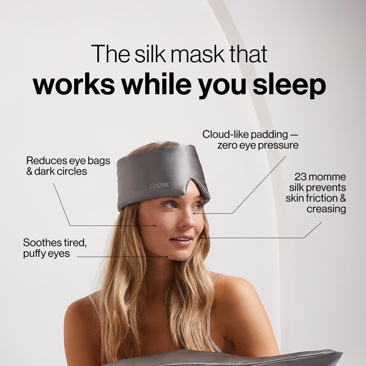 Dore & Rose Deep Sleep Mask for Women and Men - 23 Momme Mulberry Silk Eye Mask for Sleeping and Travel, 100% Blackout, Adjustable Strap, Cooling Soft Black Silk Eyemask Award-Winning Luxury