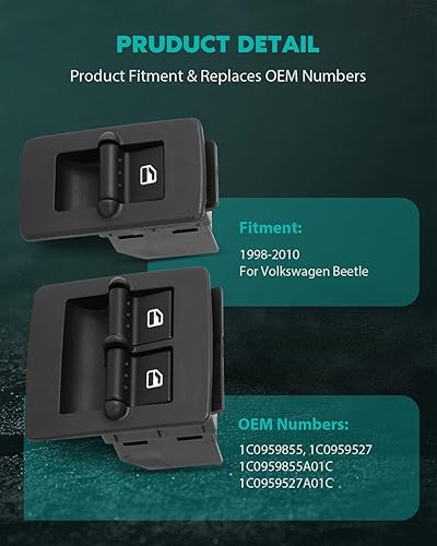 Miniatura 2 de SCITOO Interruptor de elevalunas eléctrico 1C0959855 1C0959527 Interruptor de elevación de la ventana delantera del lado del conductor y del lado