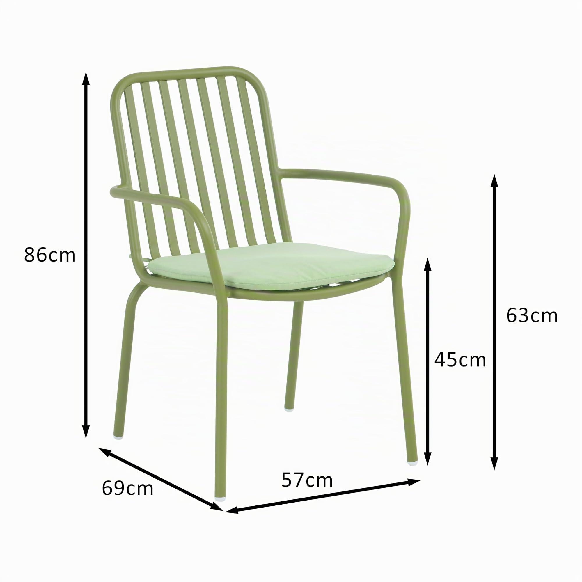 METRO Professional Fauteuil Soto, avec Accoudoirs, Empilable, Aluminium, 57 x 69 x 86 cm (Vert Olive)