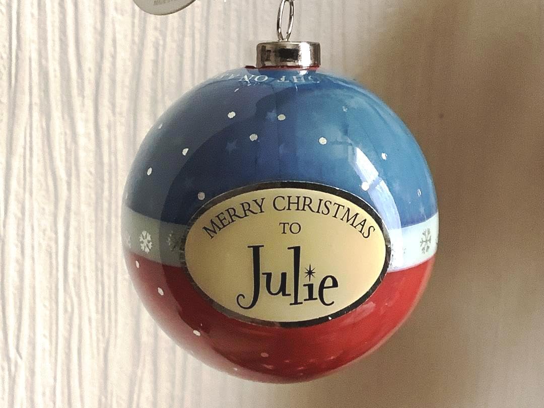 Personalised Name Bauble Christmas Xmas Tree Decoration (Julie)