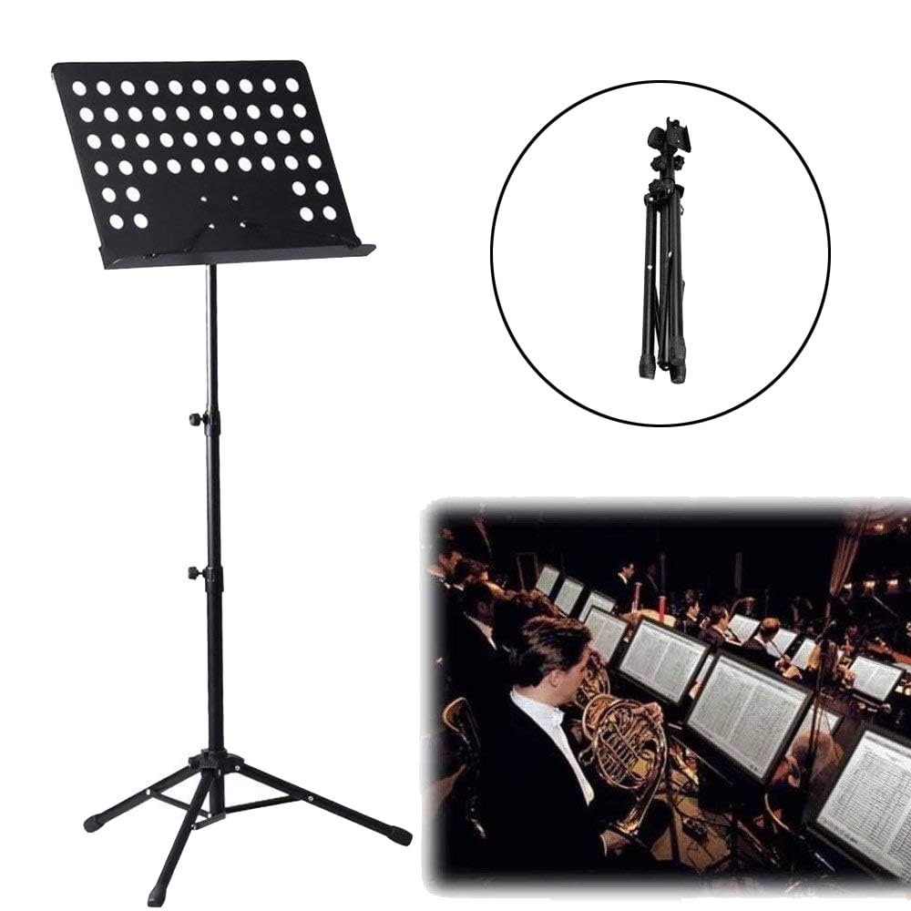 ROCKSTAR - Atril Director de Orquesta para Partituras Metálico Plegable MS02 Profesional Portatil Plegable, Altura Ajustable, Ligero y Compacto Viajes Negro Soporte Regulable en Altura