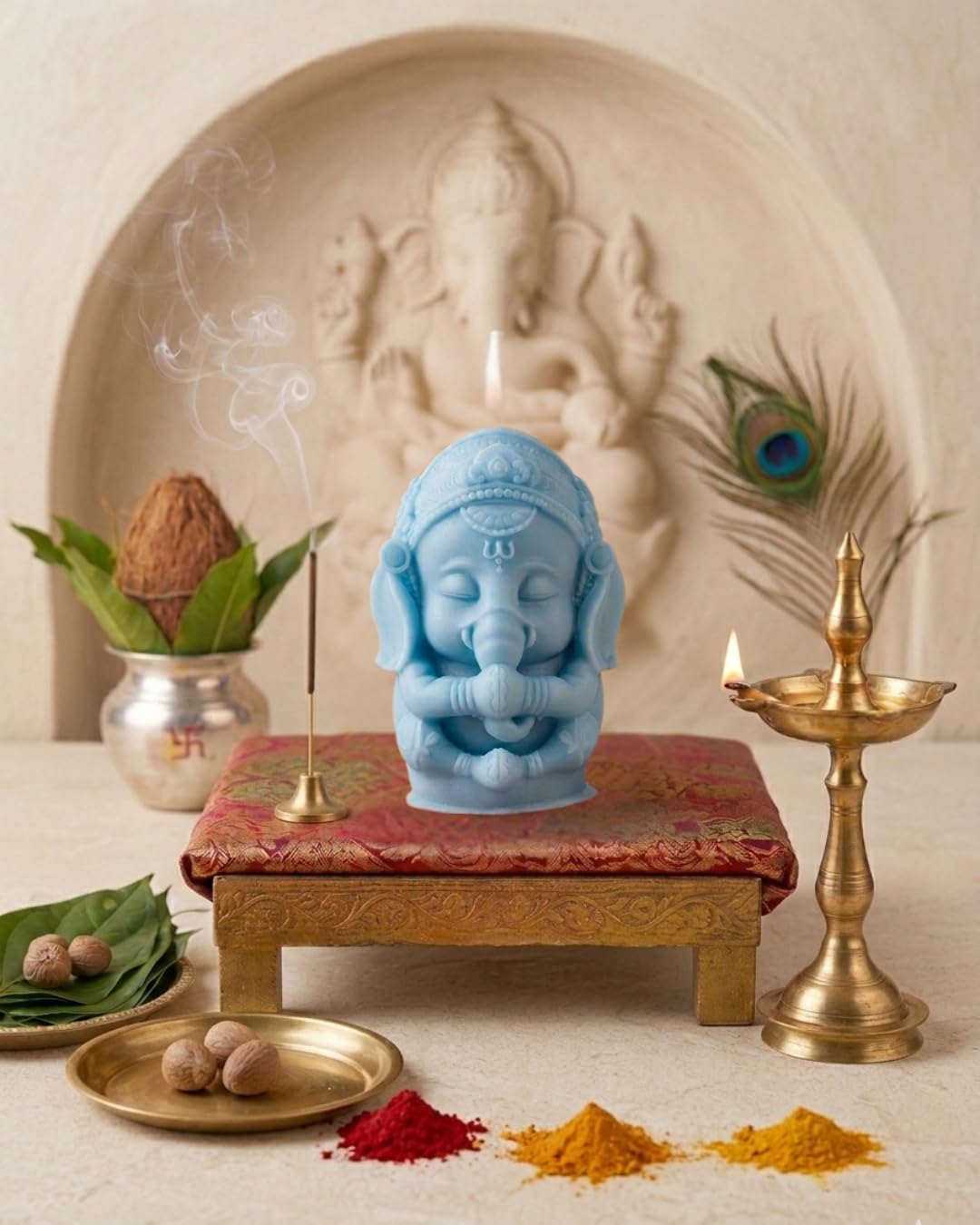 Candle Glow Ganesha soywax Candle - Hand-Carved Lord Ganesh Idol for Puja, Home Decor, Diwali Gifting, and Spiritual Meditation - 100% Pure Natural soywax (Blue)-image-20