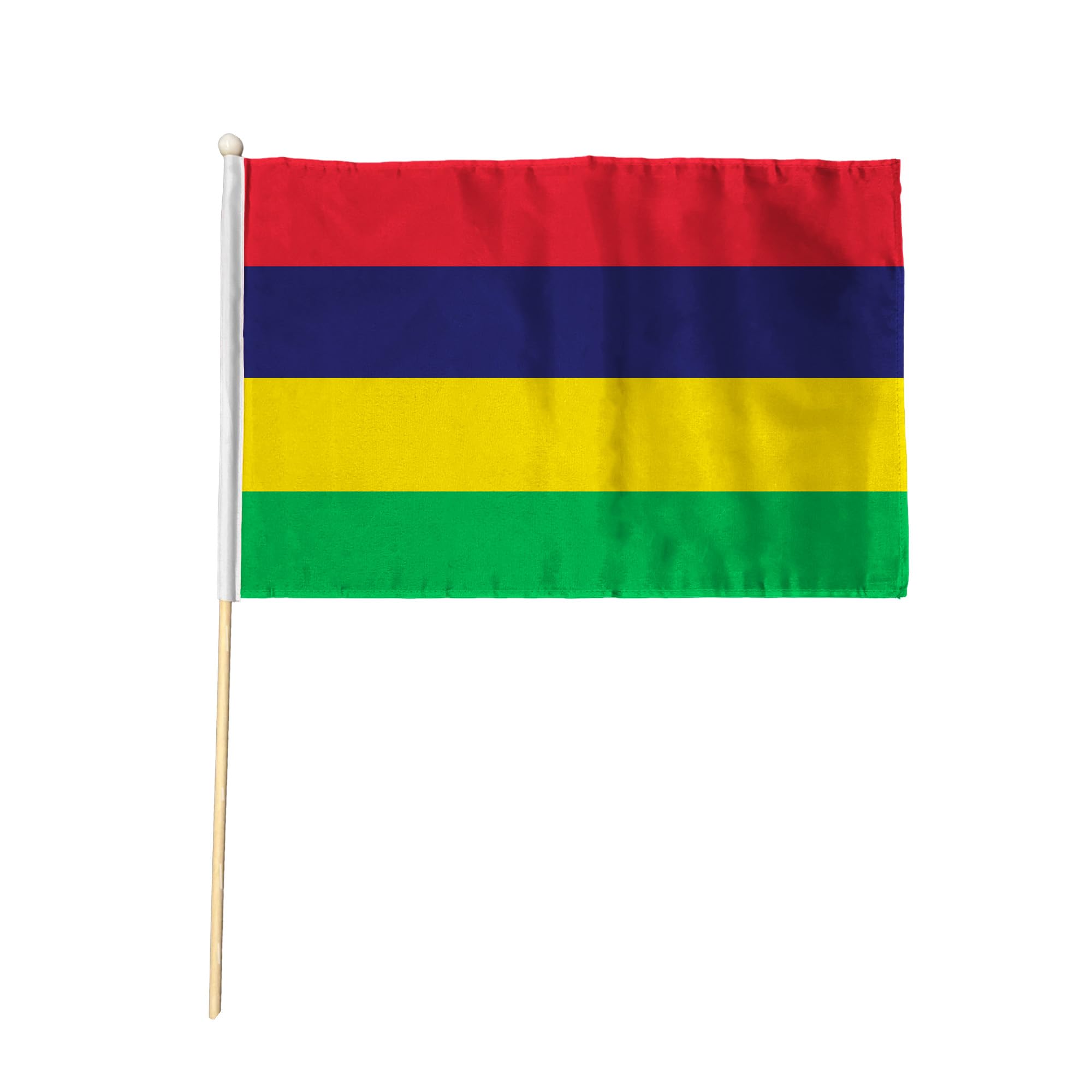 Flagtex Mauritius Pack of 12 Hand Waving Flag (9x6 Inch) - Premium Wooden Stick Hand Flag with Natural Wood Pole Mauritian National Flag for Events Celebrations International Sports Displays