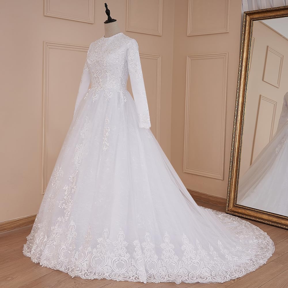 Abito da Sposa principesco Perline Pizzo Manica Lunga Grand Vestito da Sposa Lungo Treno BA-MU570