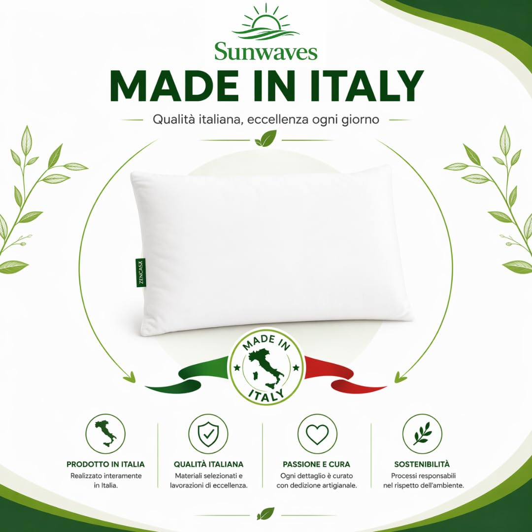 sunwaves 1 Cuscino Memory Foam – Cuscino Cervicale per Dormire 70x40x18 cm, Cuscino per Cervicale Made in Italy, Cuscino Antirussamento, Cuscino Letto in Memory Foam di Prima Scelta