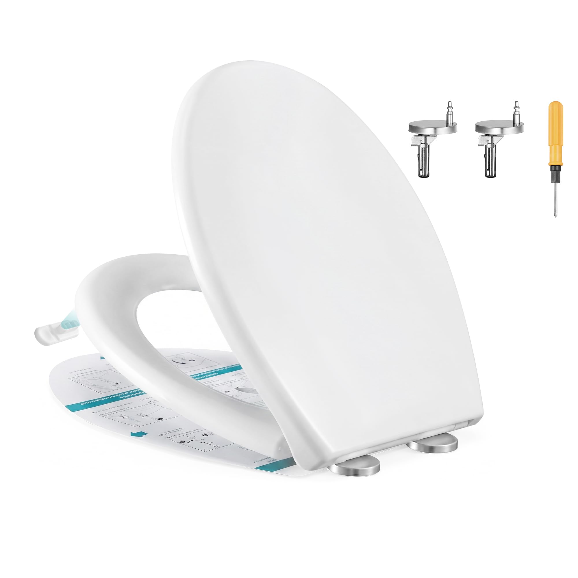 SONGMICS Toilettendeckel O-Form, WC-Sitz mit Absenkautomatik, Griff, Toilettensitz schnell abnehmbar, Klodeckel einfache Montage, WC-Deckel Urea-Duroplast, bis 300 kg belastbar, weiß BTL101WZ01
