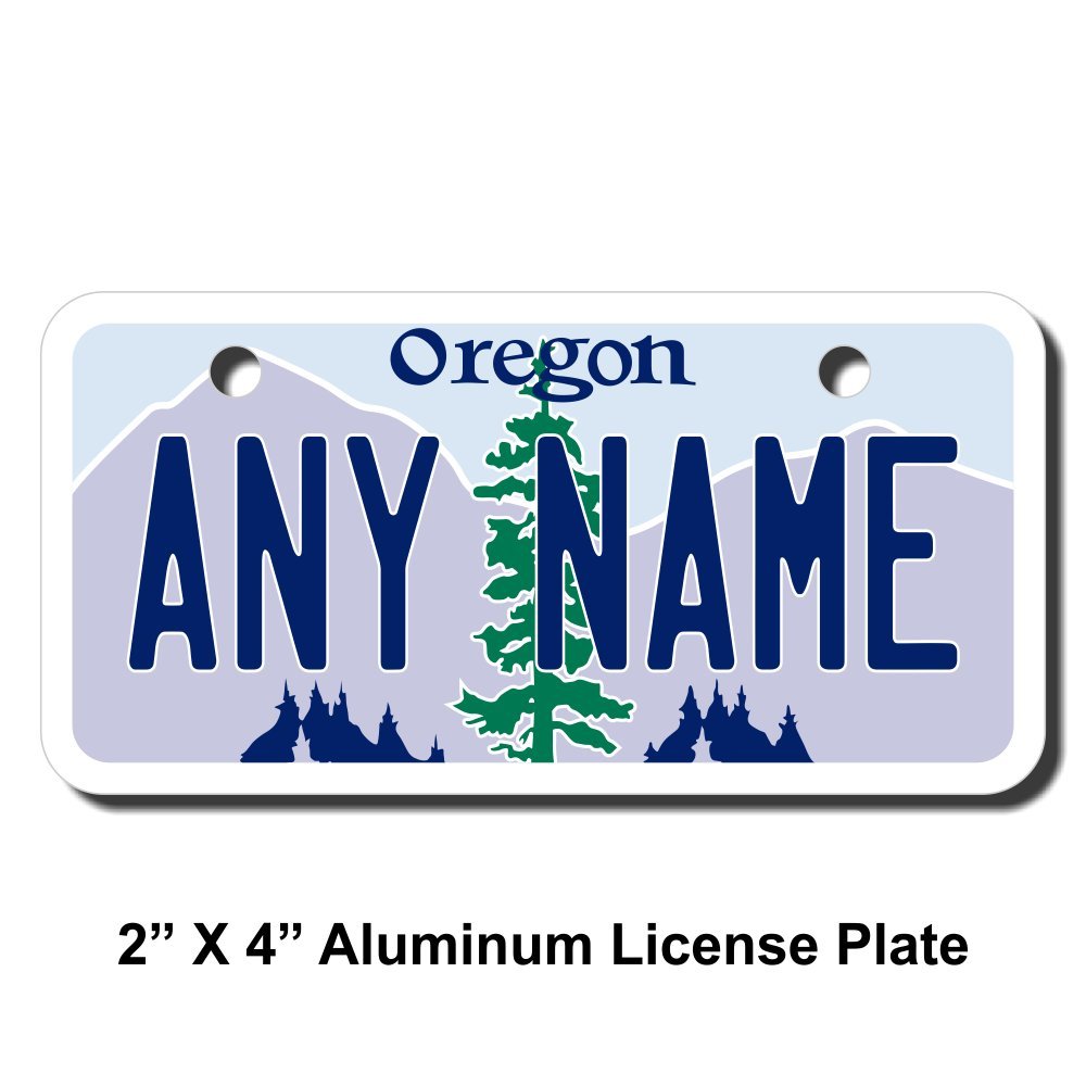 Personalized Oregon License Plate - Sizes for Kid's Bikes, Cars, Trucks, Cart, Key Rings Version 1 (3 X 6 Aluminum License Plate)