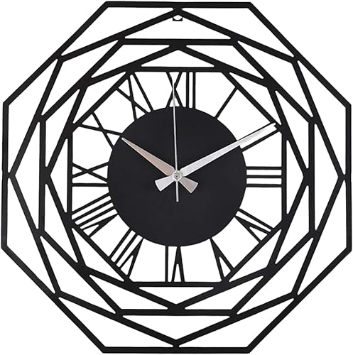 Miniatura 33 de Reloj de pared de metal de 20 pulgadas, redondo, silencioso, moderno, analógico, grande, funciona con pilas, reloj de pared para sala de estar, Negro