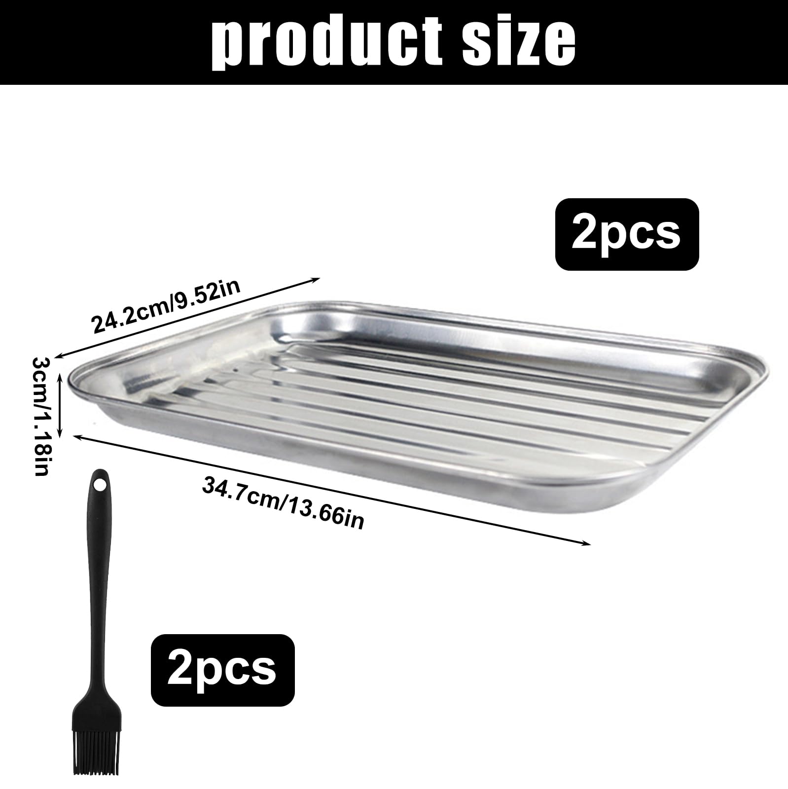 Juego de 2 bandejas para barbacoa con 2 cepillos de silicona, cesta de acero inoxidable para exteriores, bandeja reutilizable para barbacoa, accesorios para verduras, carne, carne, queso y br