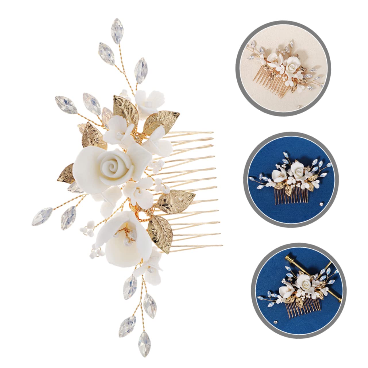 Cabilock 2 Piezas Peine De Novia Decoración Del Cabello Para La Boda Decoración De Macramé Peines Para El Cabello Peine De Boda Cerámica Dama De Honor Pedrería