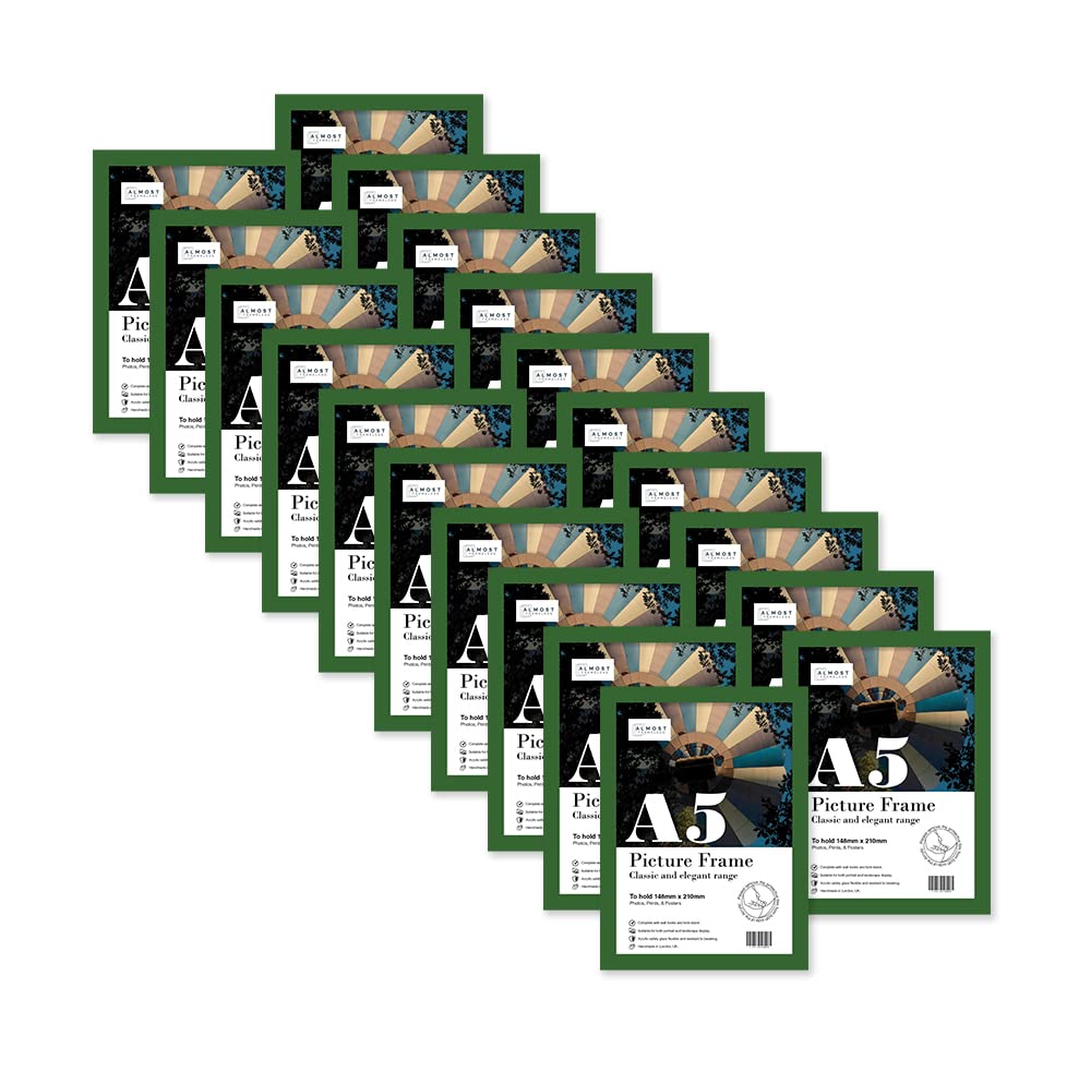 Almost Frameless A5 Green Picture Frame Set of 20, Display A5 Picture Gallery Wall, Poster, Photo, Artwork, or Print, Green