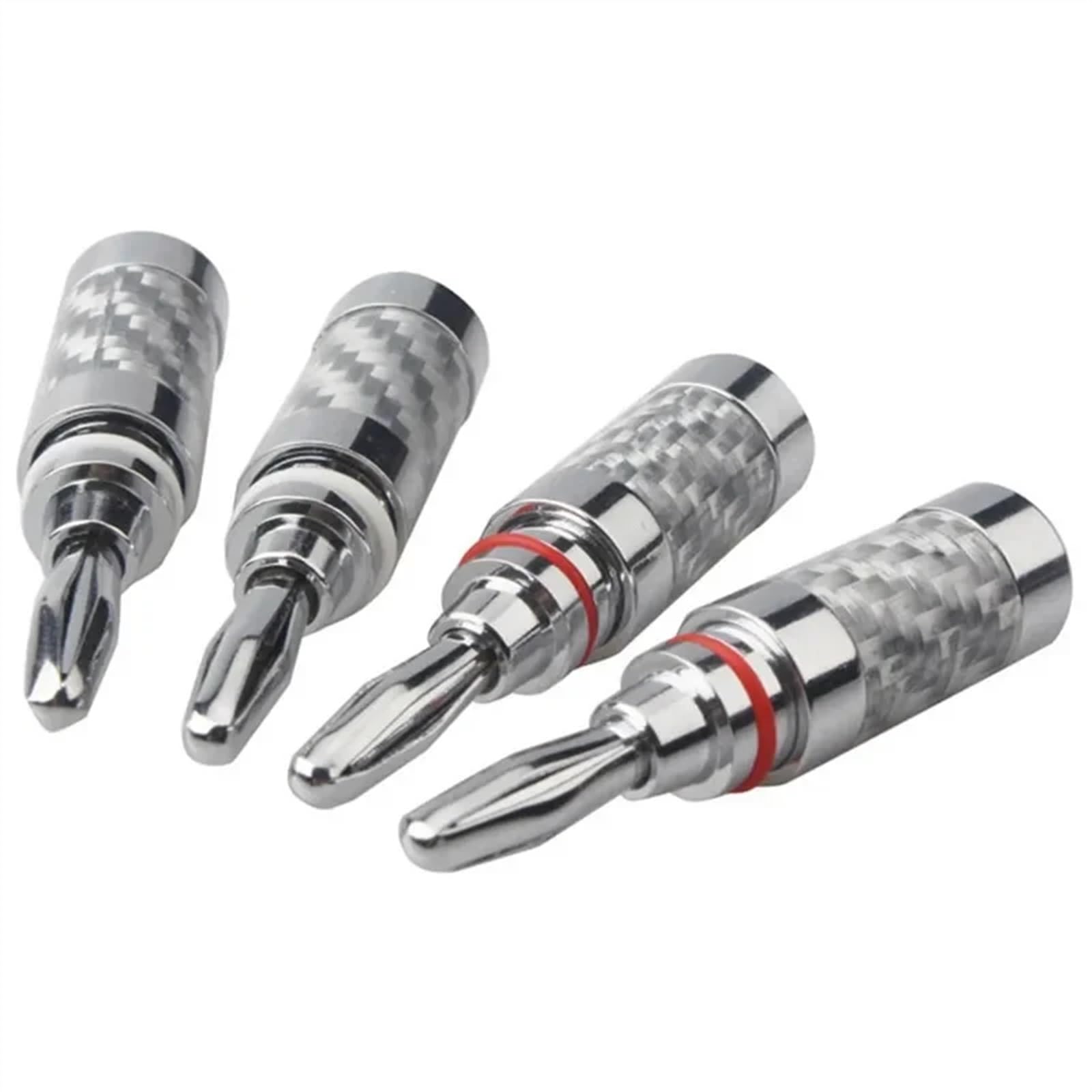 Wtyczka audio z wtyczką bananową, elektroniczna wtyczka bananowa, zacisk głośnikowy z rodowanego włókna węglowego (10 sztuk, srebrny)