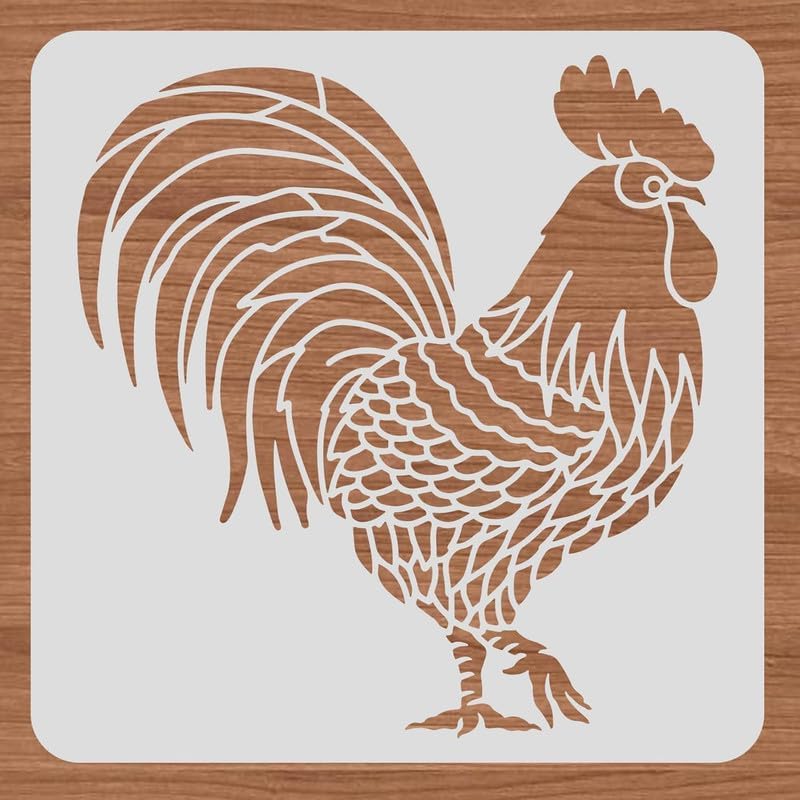 Mandala Soul Large Rooster Pattern Plastic Painting Stencils, 12x12inch Farm Animals Poultry Drawing Template for Painting on Floors, Walls, Doors, Tile, Wood, Cabinet 2