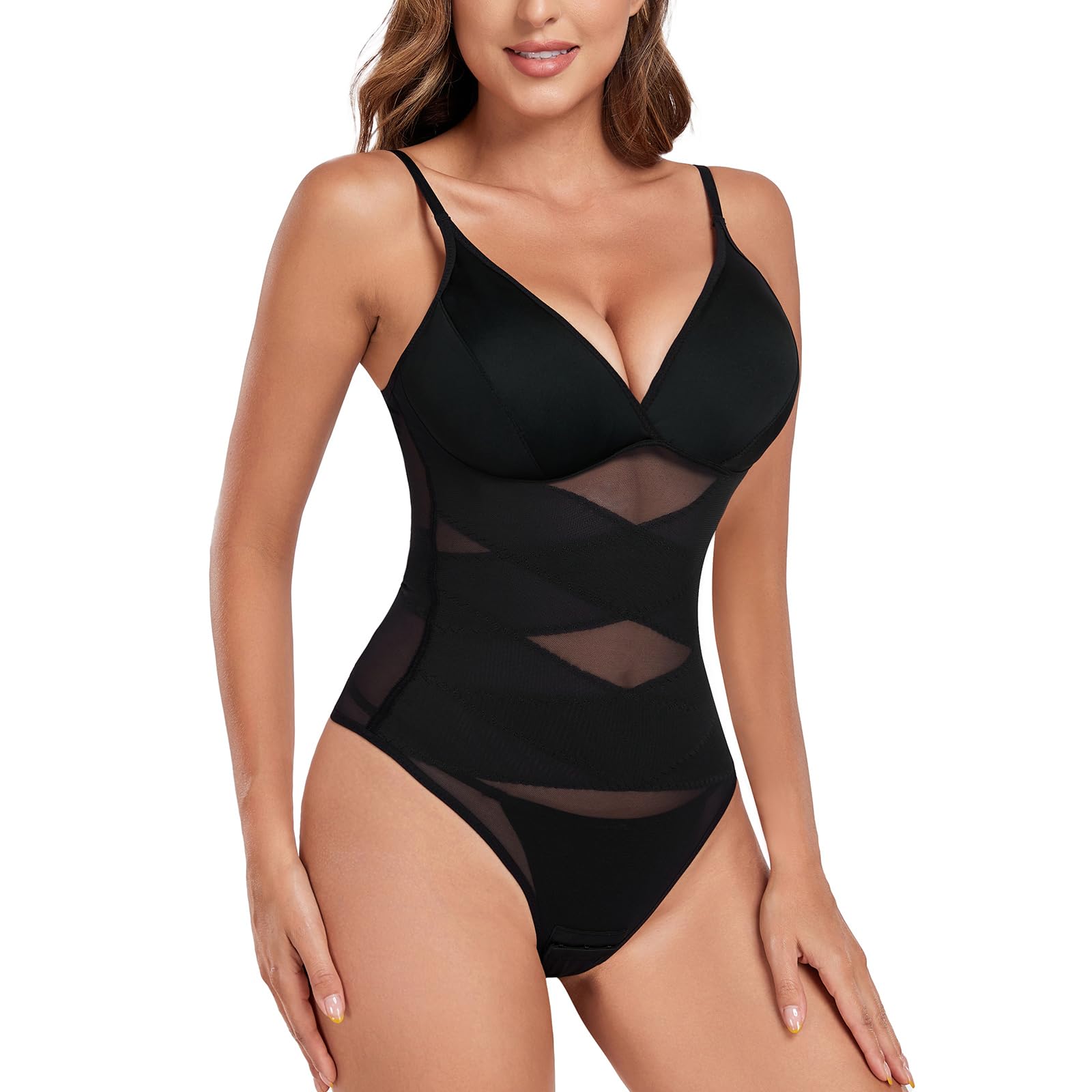 Tuopuda Damskie Body Modelujące Wyszczuplające Brzuch Płaski Brzuch Body Modelujące Ze Stringami Body Wyszczuplające Szykowny Elegancki Pasek Spaghetti Bielizna Top