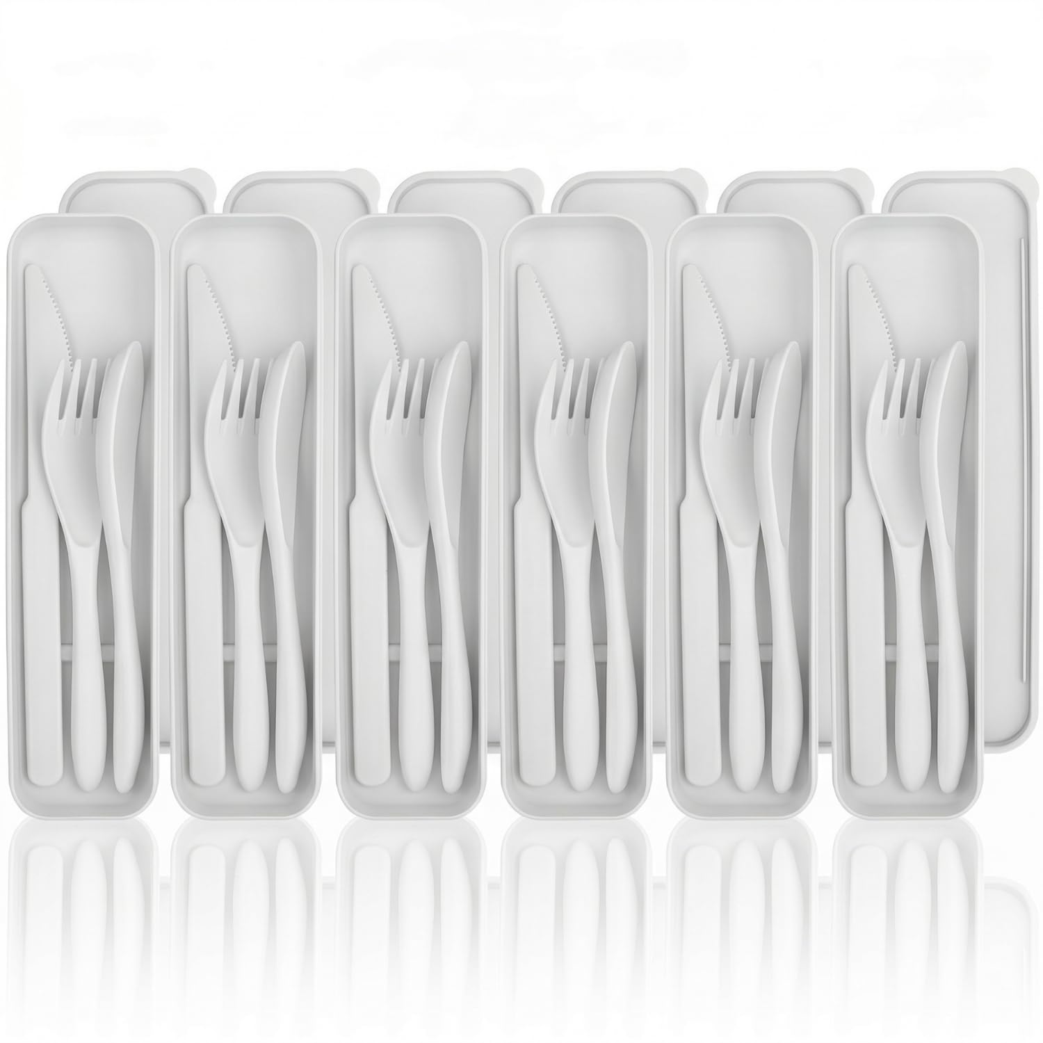 Wrova Reusable Plastic Cutlery Set 24-Piece Camping Cutlery with Knife and Fork Set – Cutlery Set for 6 People, Lightweight Camping Utensils, Portable Cutlery for Travel, Picnic & Office-White