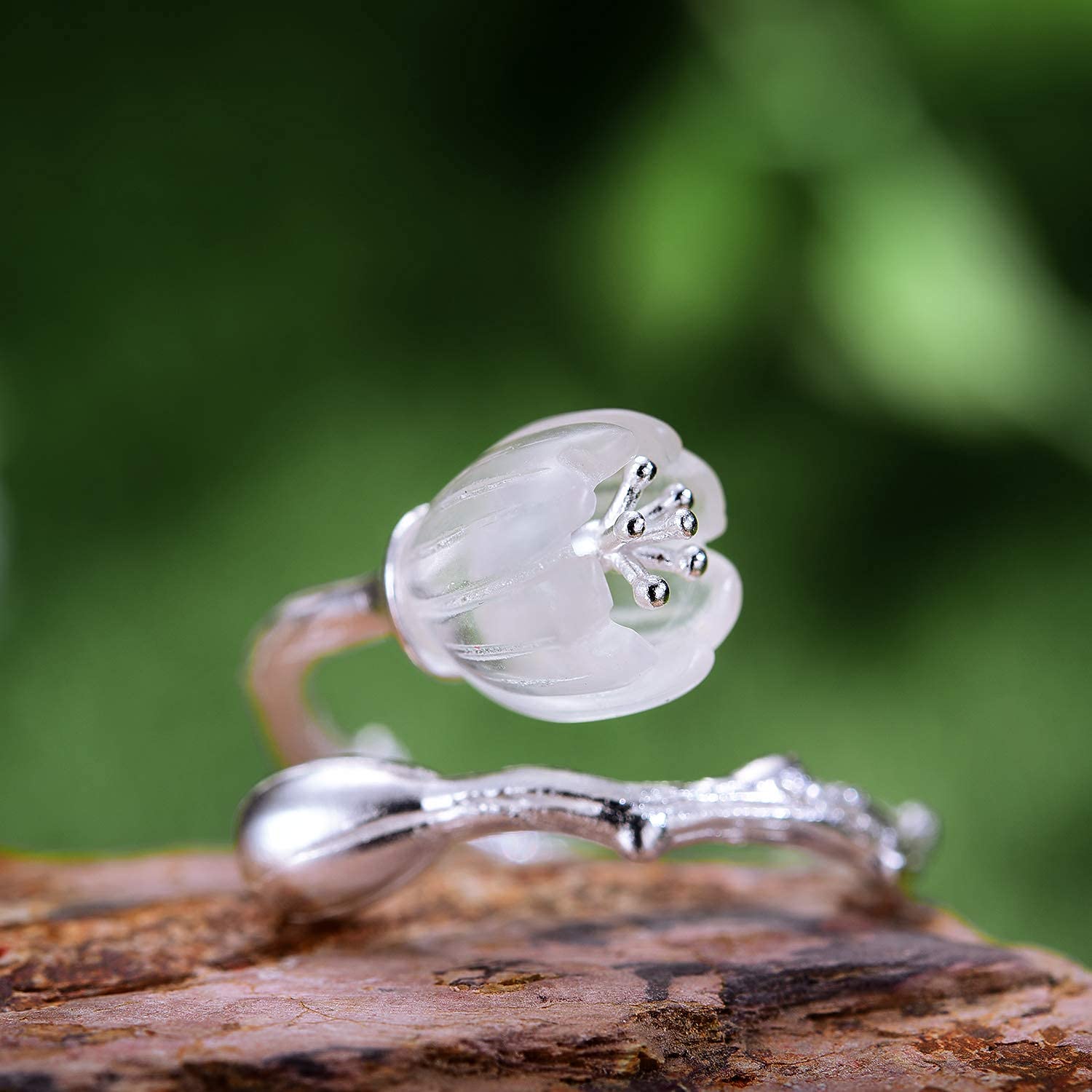 S925 Sterling Silber Ring Exquisite Gravur Blumenring Naturkristall handgefertigte Männer und Frauen einzigartige Accessoires