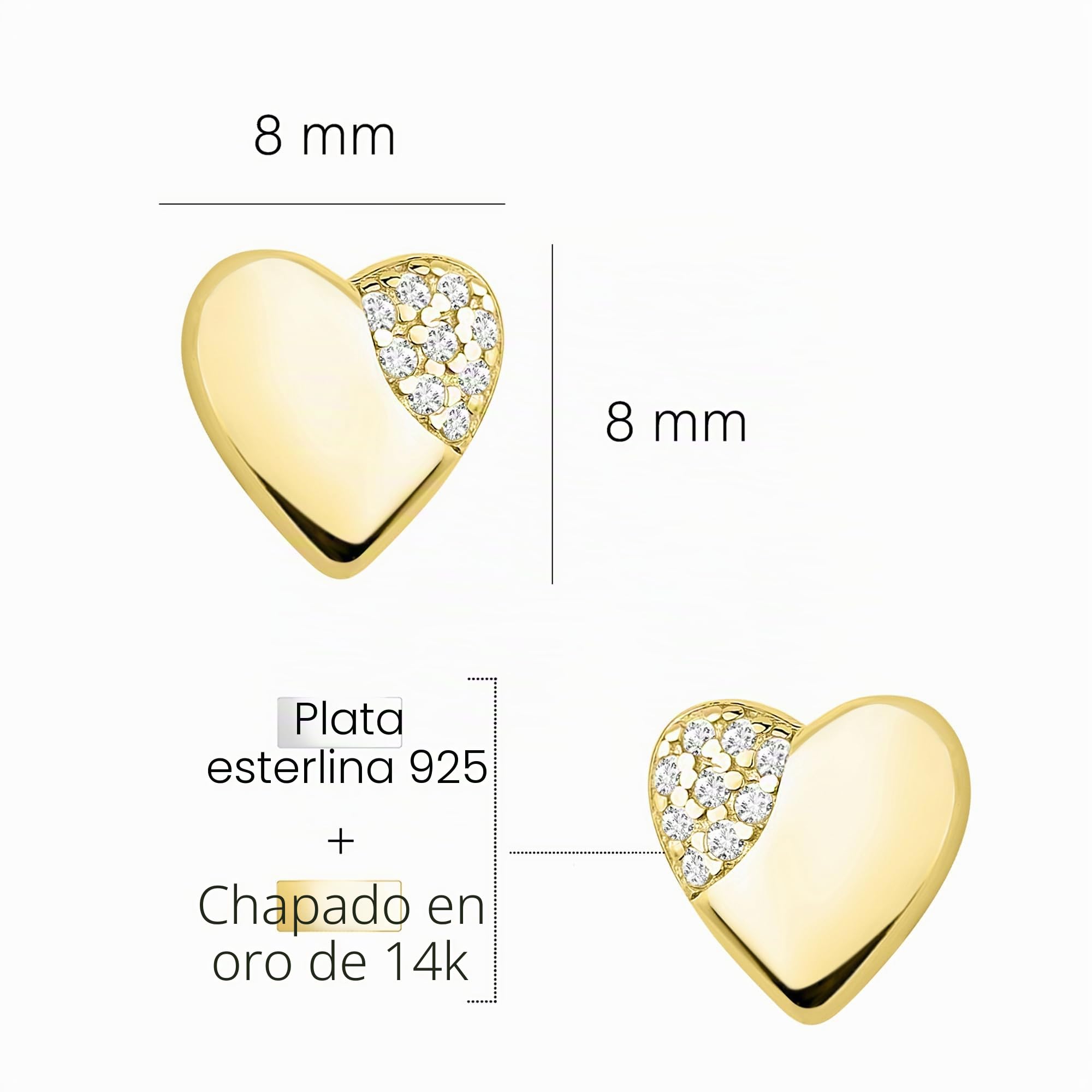 SOFIA MILANI - Pendientes para Mujeres en Plata de Ley 925 - con Circonitas - Pendiente de Botón de Corazón