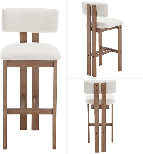 Miniatura 9 de DUOMAY Juego de 2 taburetes de bar modernos, taburetes de bar de 30 pulgadas de altura de mostrador con respaldo y patas de madera maciza, taburetes