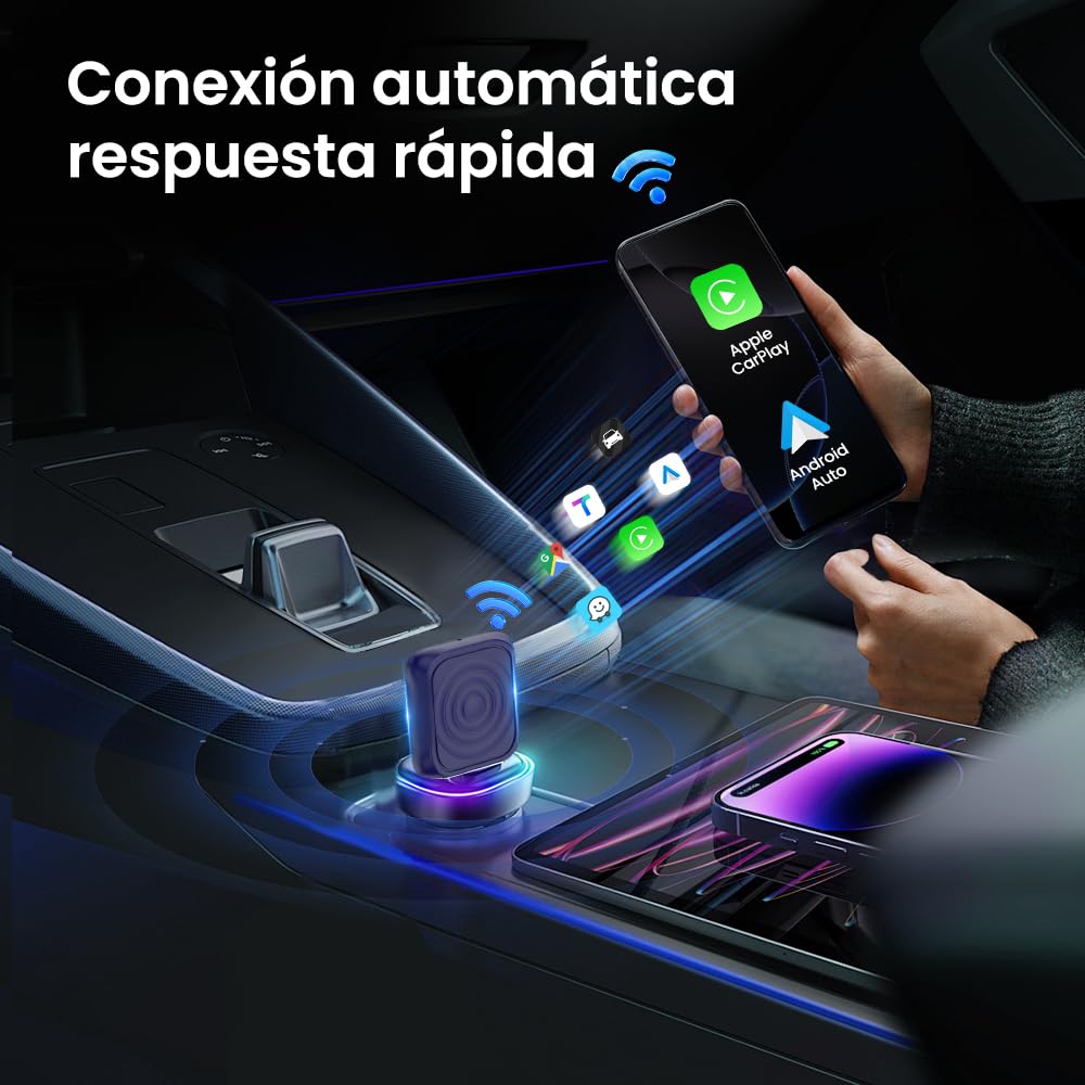 Carlinkit Adaptador inalámbrico CarPlay y Android Auto 2025, mejora la conexión con cable a inalámbrico, Plug & Play con USB-A/Type-C, funciona con iPhone iOS 10+ y Android 11.0+