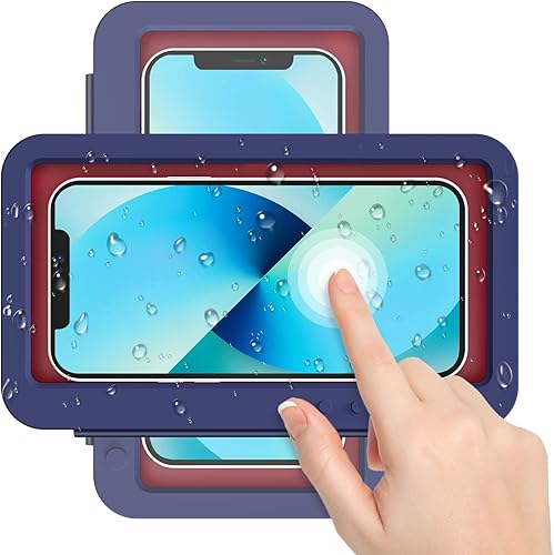 MoKo Soporte de teléfono de ducha impermeable, soporte de pared de rotación 180 para baño, cocina, bañera con pantalla táctil antivaho para iPhone