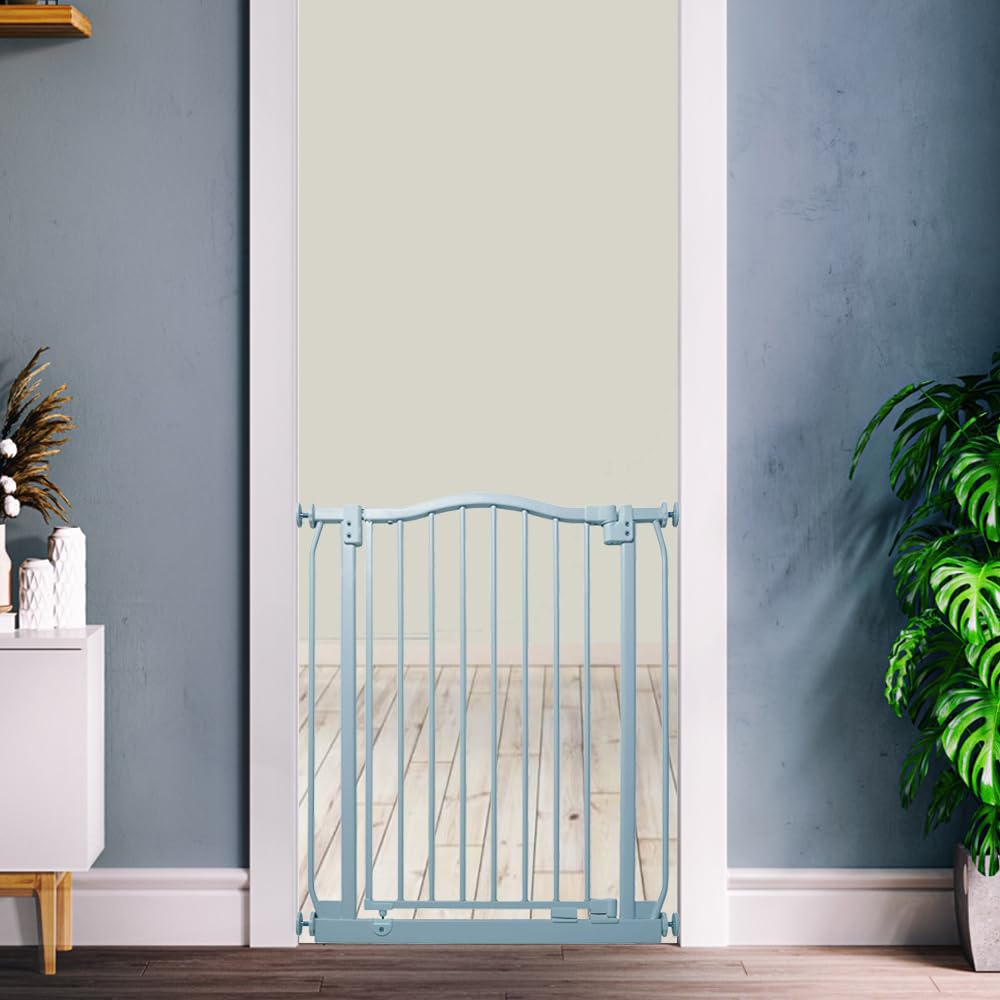Safetots Barrière de Sécurité Supérieure avec Design Courbé, Barrière de Sécurité à Pression pour Escaliers, Portes, Couloirs et Espaces pour Bébés, 71cm - 80cm, Couleur Gris Mat