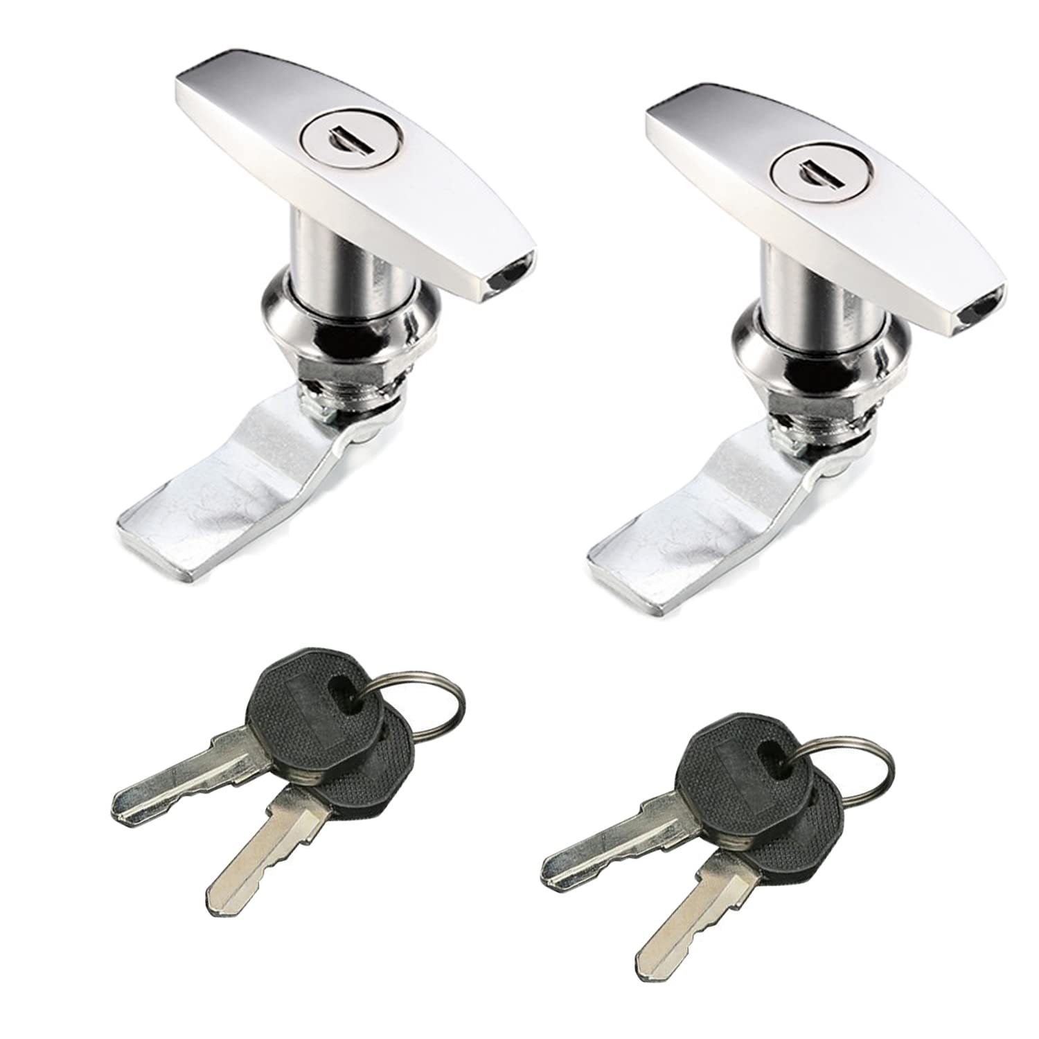 STHang-D 2PCS T-Handle Door Lock, T-Handle Cabinet Latch Truck Topper Lock for Ggarage Door Lock Kit Cabinet Door Lock (Silver)