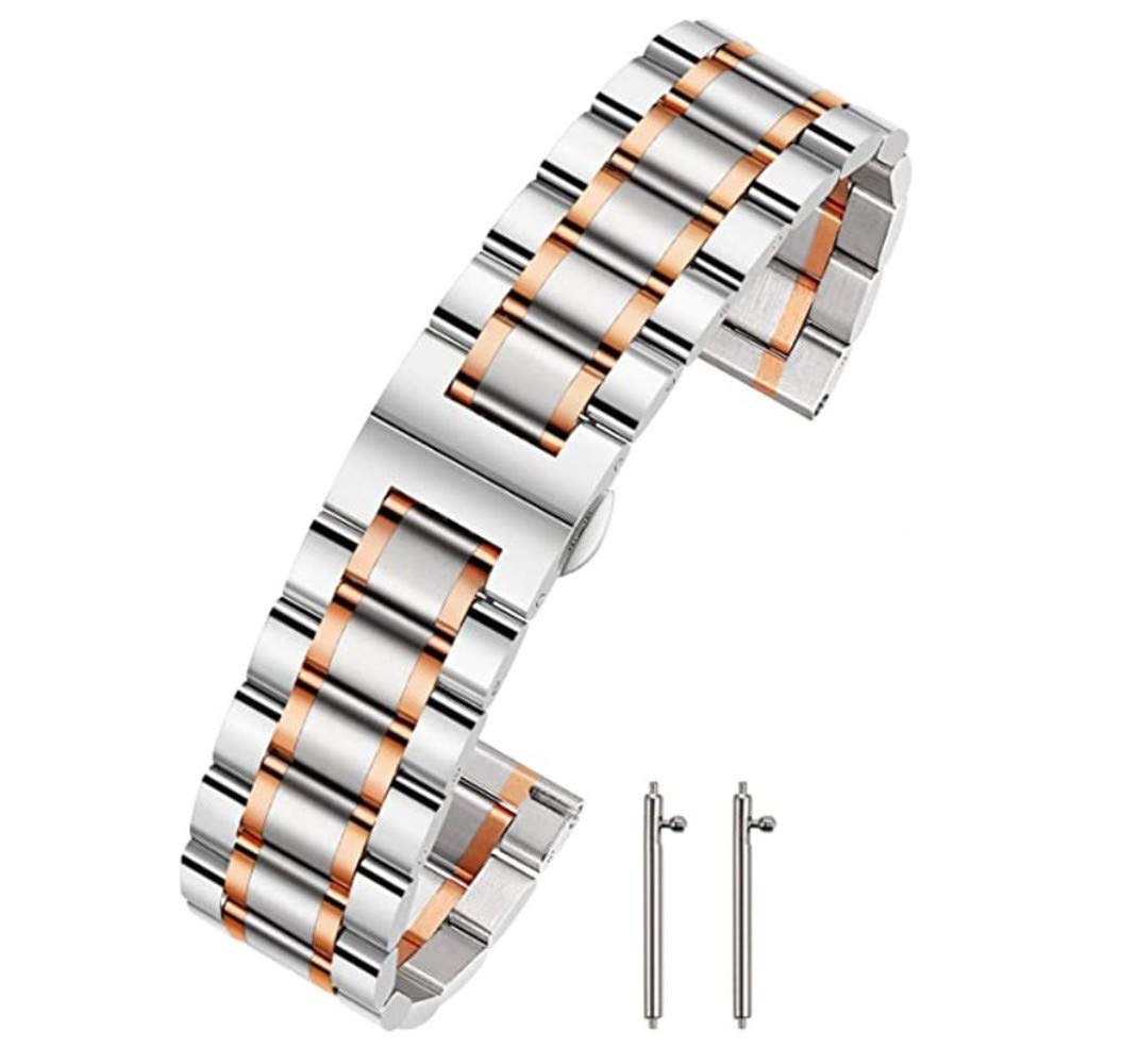 JY Quick Release Watch Strap 18mm 19mm 20mm 21mm 22mm 24mm Premium Solid Stainless Steel Watch Band Replacement. (21mm, Silver and Rosegold)
