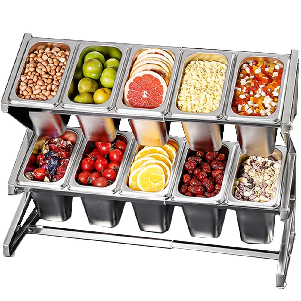 GTHTUHFD Expandable Stainless Steel Spice Rack For 10 Pots & Pans With Spoon Holder Countertop Condiment Organizer,Argento/D-25.4X8.9X17IN
