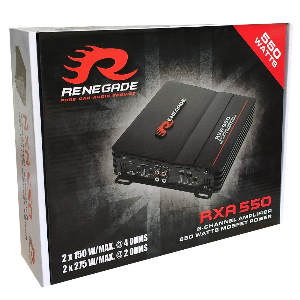 Renegade 1 Amplificador RXA550 RXA 550 2 Canales estéreo Clase AB 2 x 135 vatios rms 550 vatios máx con Bass Boost para Coche, 1 Pieza