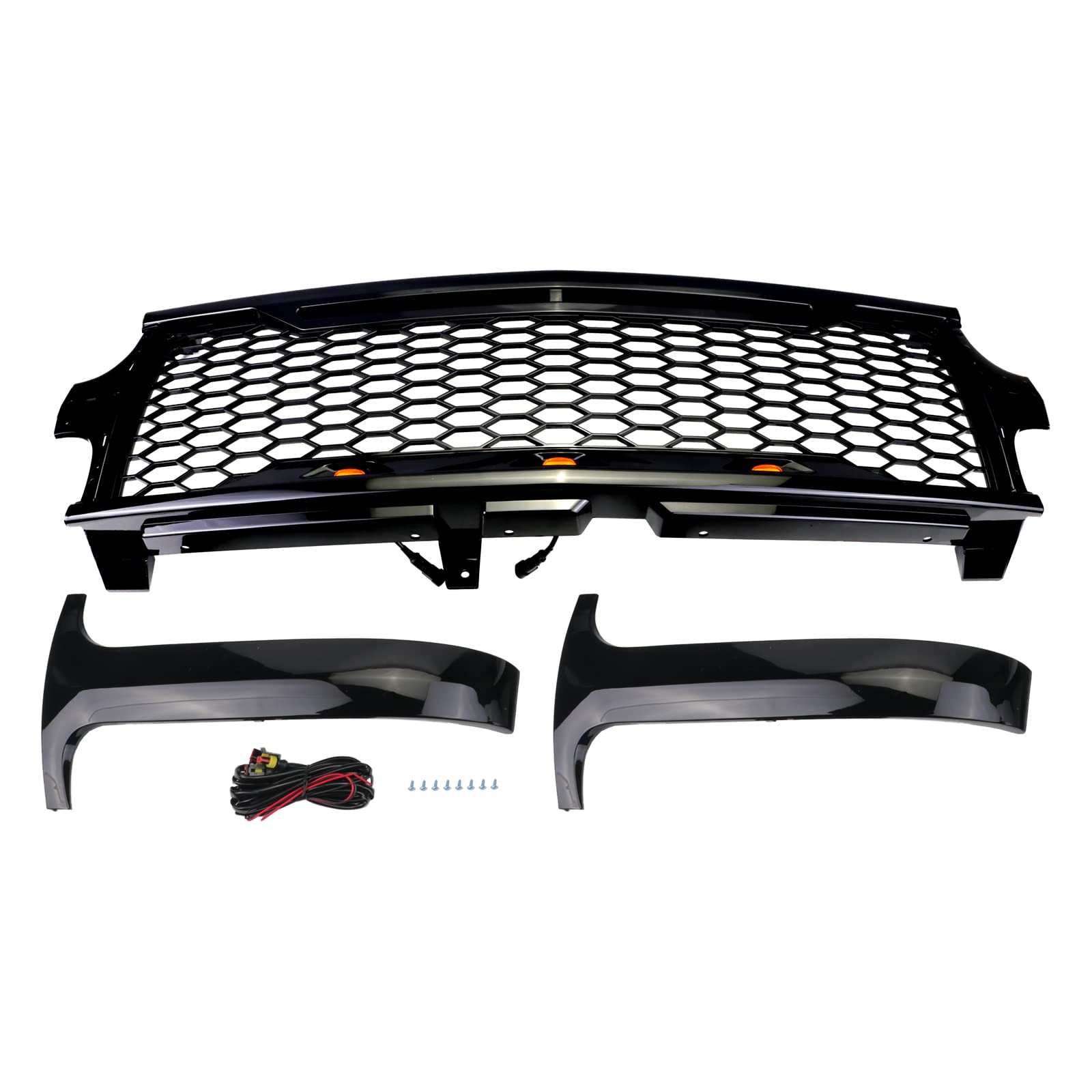 Condition photo showing New/Like New for muco grille grills front hood bumper-gloss black grille cover with light for 99-02 silverado 1500 2500/00-06 chevy tahoe suburban