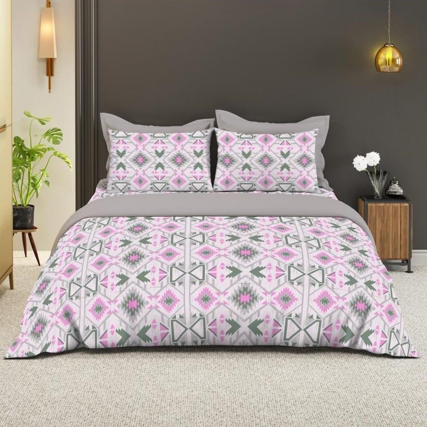 Image of Bombay Dyeing King Size Cotton Bedsheet - 120 TC with 2 Pillow Covers - Soft and Breathable - 1N King Size Bedsheet 2.74 m x 2.74m & 2N Pillow Covers 46cm x 69cm - CK05 (Pink)