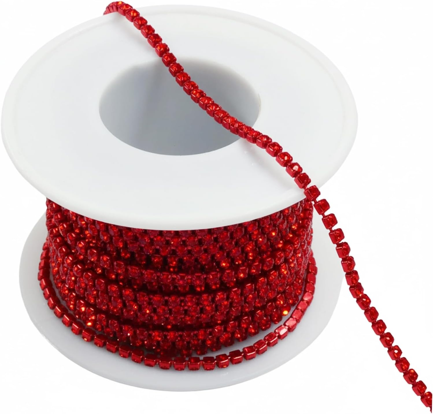 Jiozermi Bright Red Rhinestone Chain Roll, 10 Yards 2mm Dense Close Chain Trim for Holiday Wedding DIY Craft Jewelry Shoe Decoration