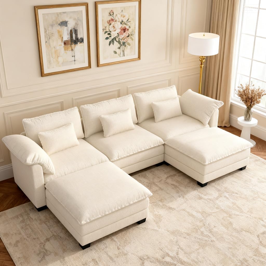 Photo 1 of COMHOMA U-Shaped Chenille Sectional Sofa, Beige, 120"
