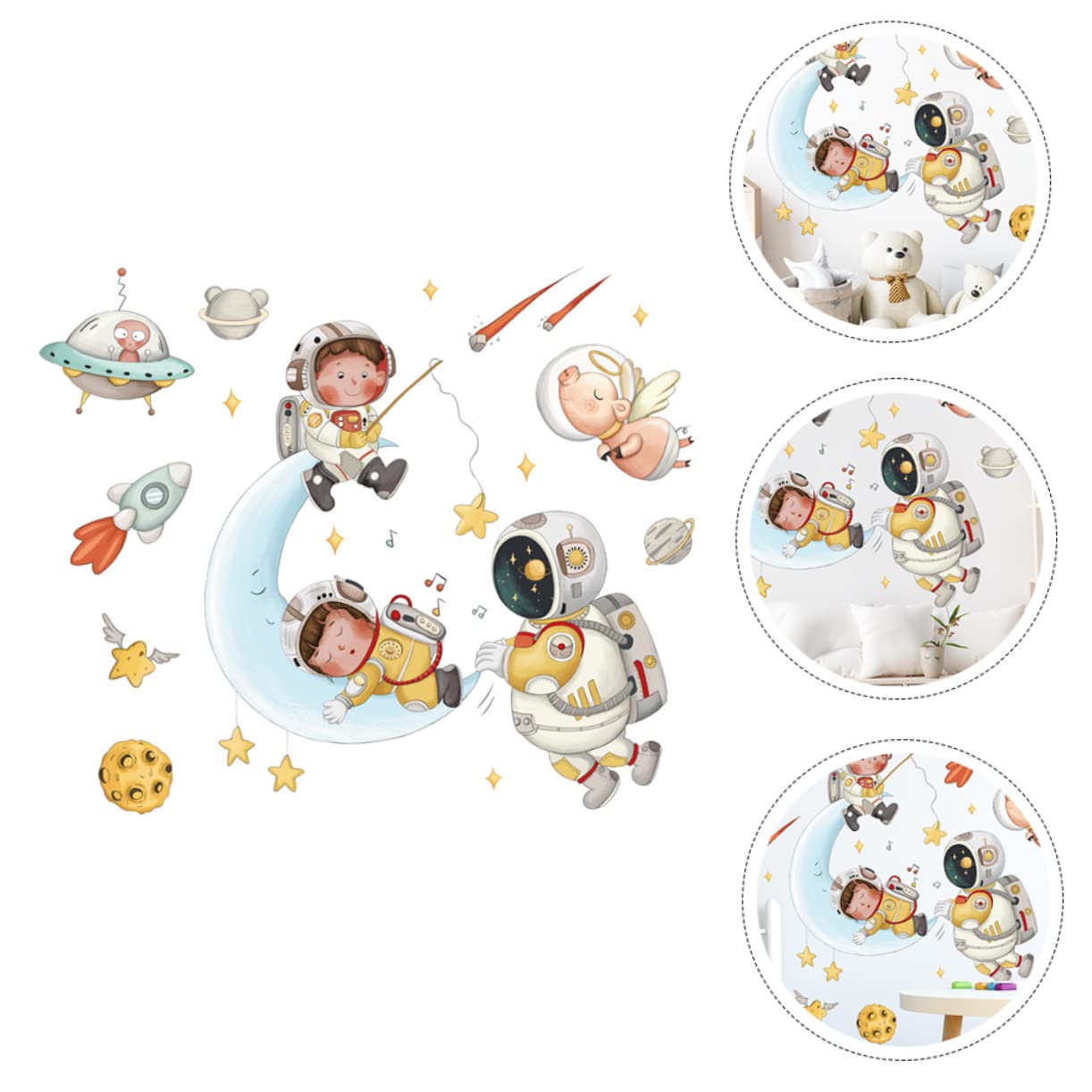 BESTonZON 6sätze Wandsticker Mit Astronauten Sternen Mond Kinderzimmer Deko Selbstklebend Wandtattoo Für Schlafzimmer Und Spielzimmer Einfache Anwendung Ohne Rückstände