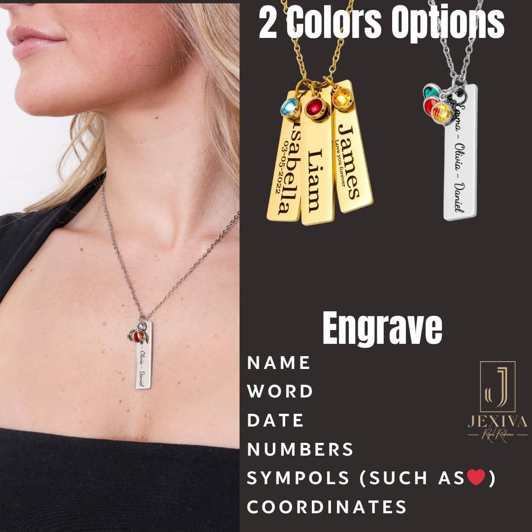 Personalized Birthstone Name Necklace – Custom Engraved Stainless Steel Pendant with 1 to 4 Name Bars – Gold & gold PVD Plated – Non-Tarnish – Gift for Her, Mom, Dad – Adjustable Chain - Image 5