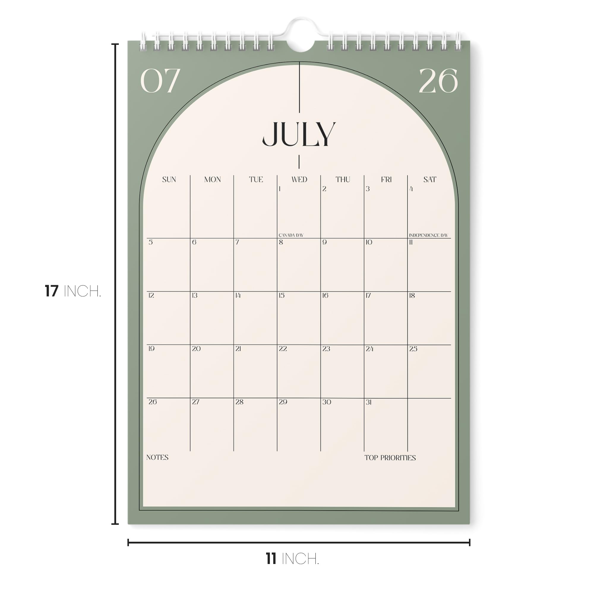 Karto 2025-2026 Wall Calendar - Vertical 11x17 Inches, July 2025 To Dec 2026, Premium Paper, Cursive Design