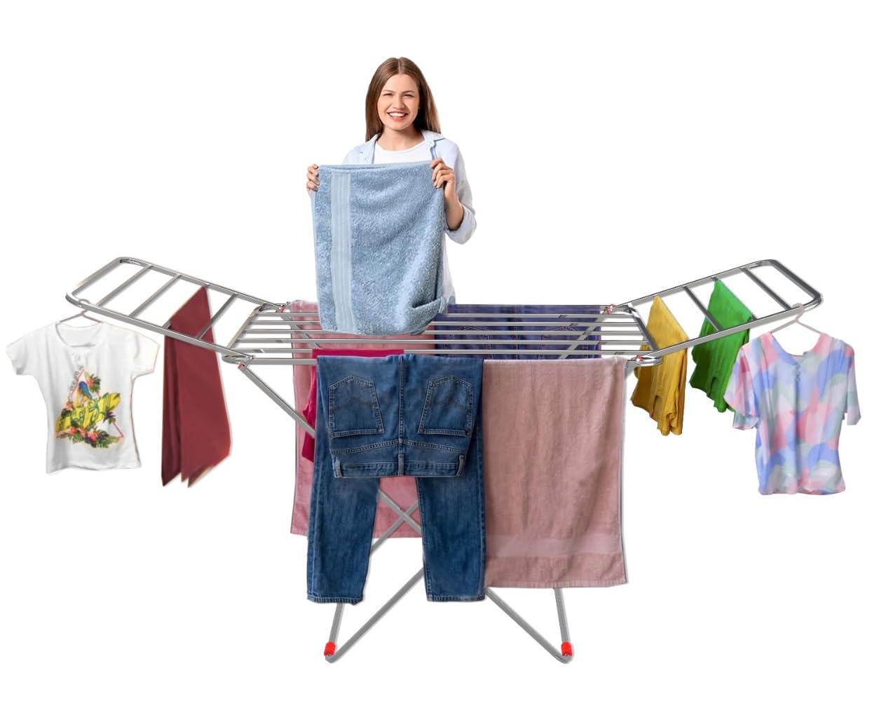 LiMETRO STEEL Jumbo Stand Large Size Stainless Steel Premium Clothes Drying Stand for Home, Balcony & Outdoor Use (Made in India)