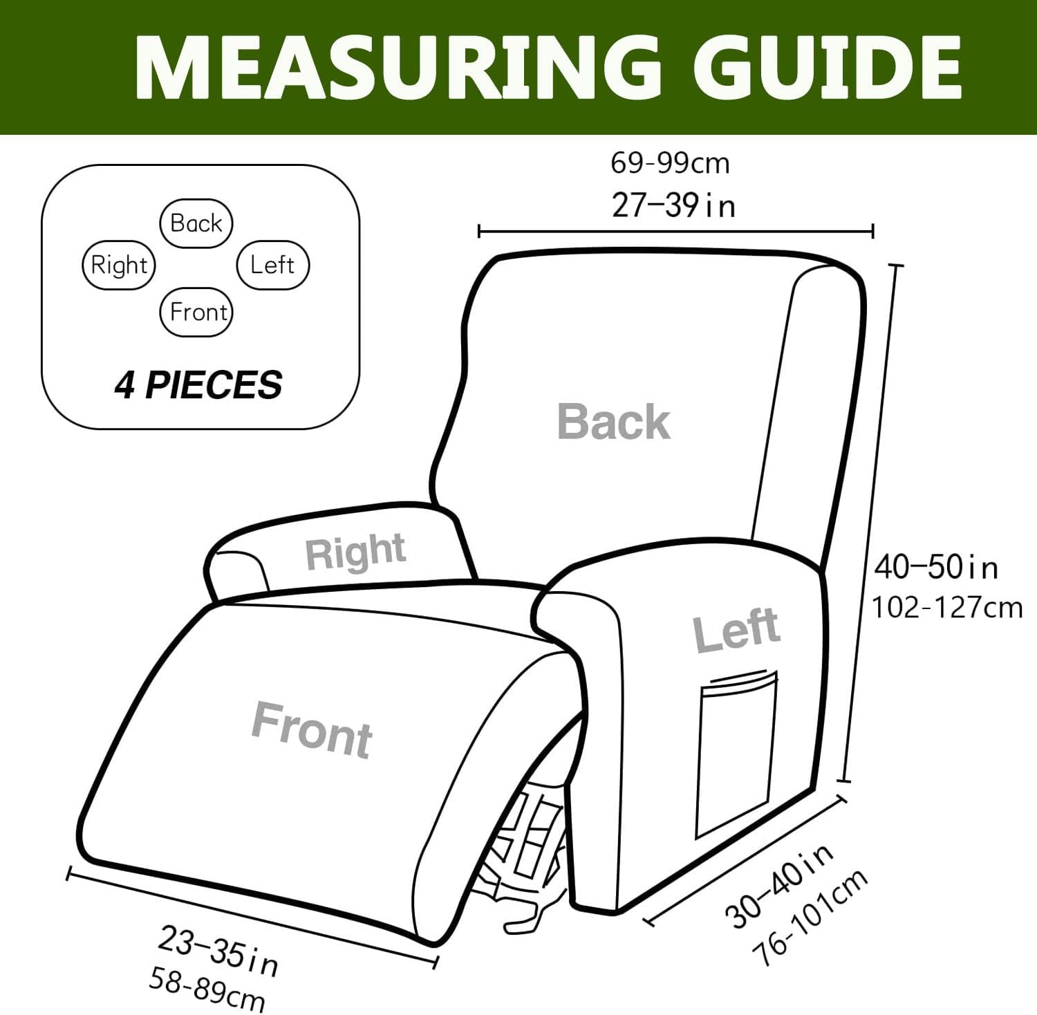YOPOIY 1 Seat Recliner Covers, 4 Pieces Printed Patterned Lazy Boy Chair Cover for Recliner with Elastic Bottom Non Slip Couch Slipcover for Living Room-F-One Size