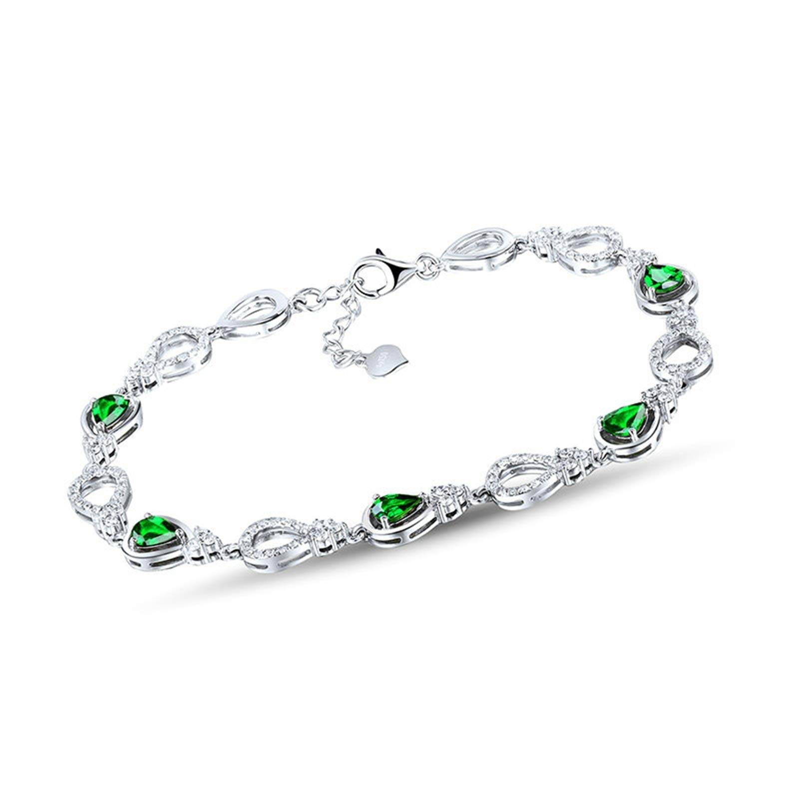 KnSam Pulsera de mujer de oro auténtico con colgante de gota de agua de oro blanco de 18 quilates, pulsera de boda para mujer con tsavorita y oro blanco, 750 Gold, Tsavorite