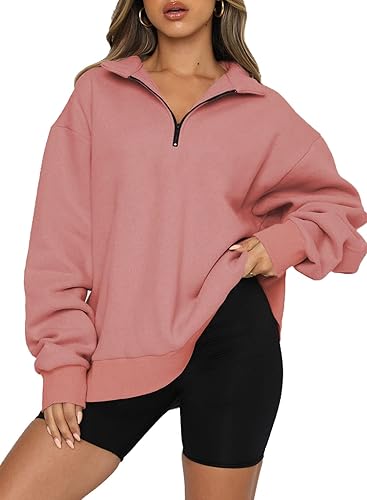 BLENCOT Sudaderas acolchadas con media cremallera para mujer, cuello redondo, manga larga, sin botones, texturizadas, lisas, casuales, a la moda,