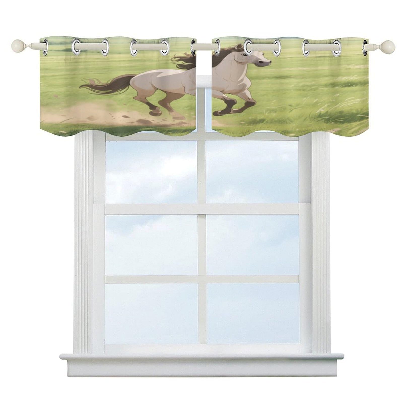 Fekiloot Style Horse On The Grassland Short Curtains Valance Curtain