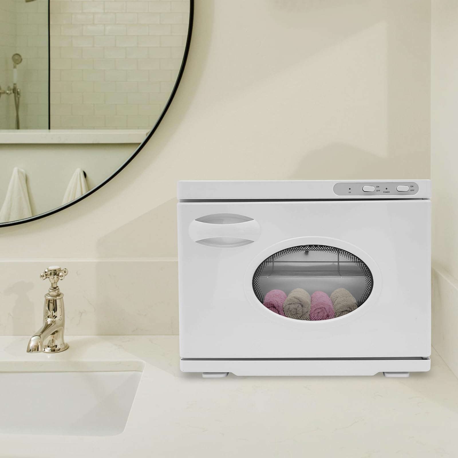 23L Handtuchwärmer UV Sterilisator Elektrischer Handtuchwärmeschrank | Konstante Wärme Von 70-80°C Mit Sichtfenster 2 Rosten Und Abtropfschale für 50 - 60 Handtücher Für Spa Und Beauty Salon