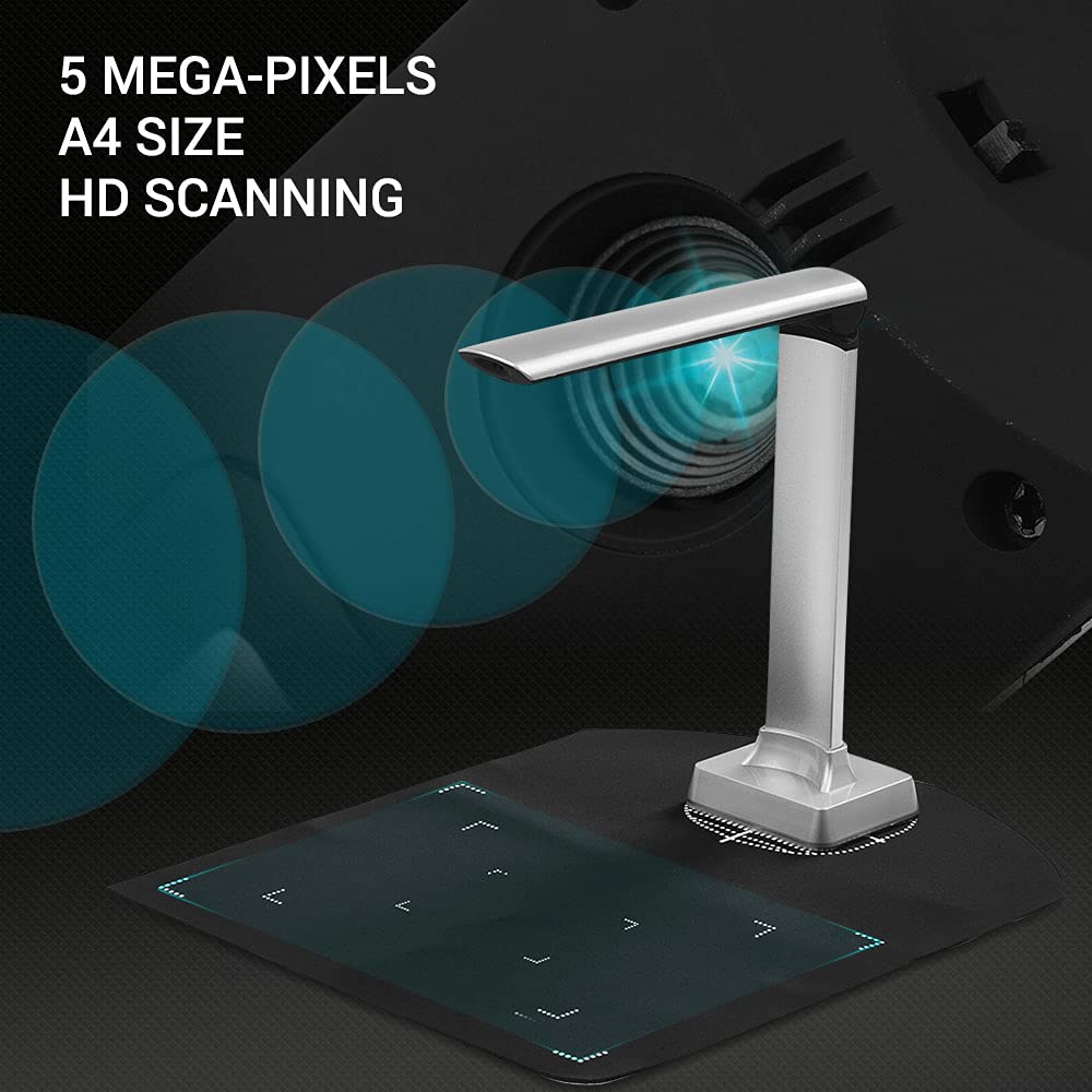 Escáner de documentos portátil, tamaño A4, escaneo de un segundo, cámara de 5 megapíxeles con corrección automática, corte inteligente para oficina y aula