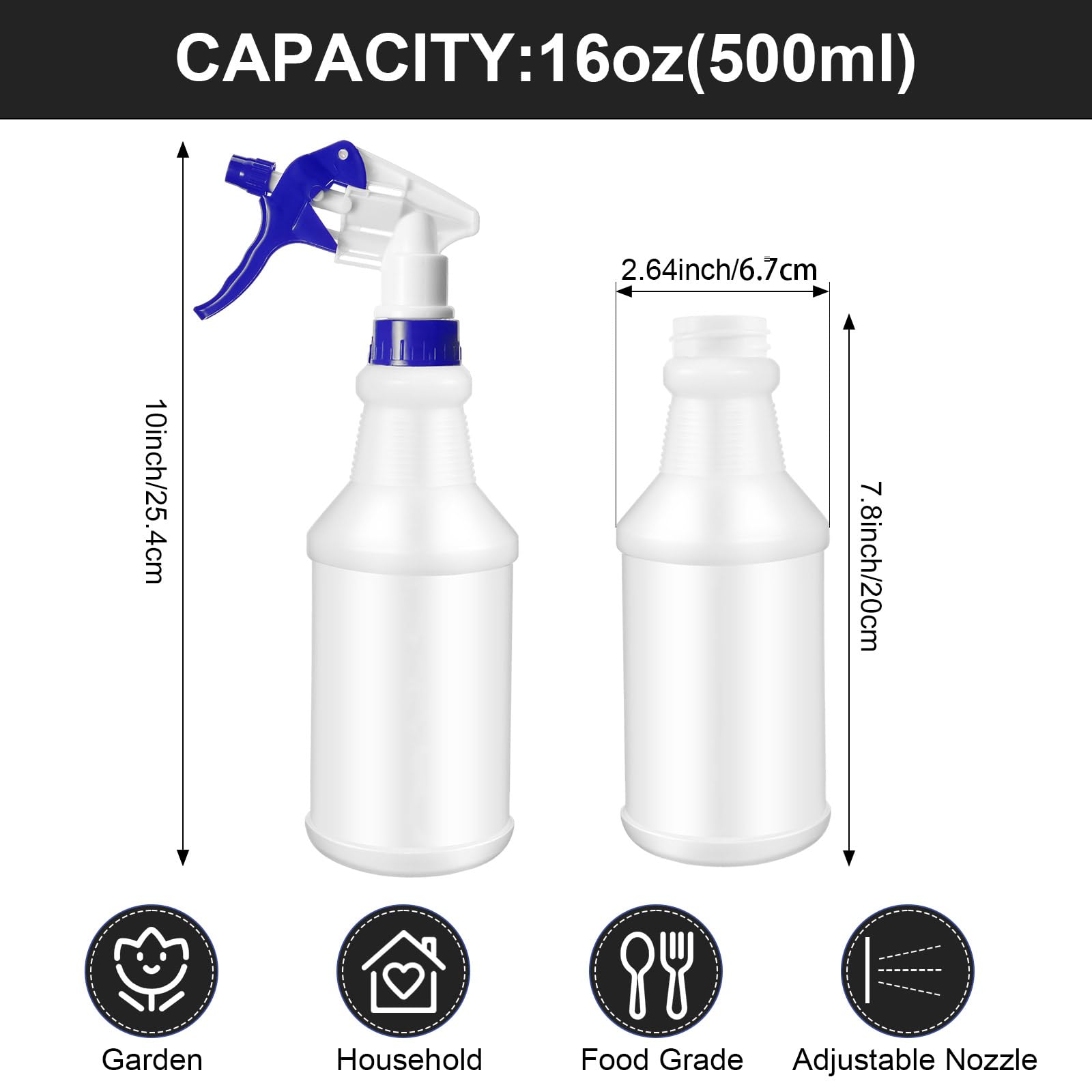 Eccliy 12 botellas de plástico de 16 onzas, vacías y reutilizables para limpieza, agua, detalles de automóviles o baño y cocina, comercial y residencial (amarillo, azul)