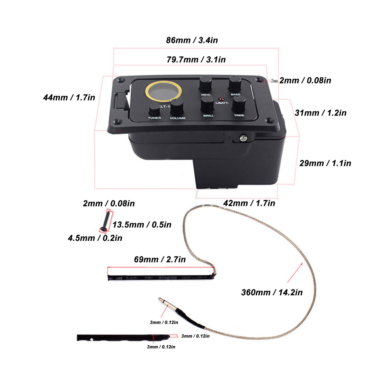 Tonabnehmer für Akustikgitarre 4-Band-EQ-Vorverstärker Equalizer LCD-Tuner Verstärker mit LCD-Display Präzise Klangsteuerung