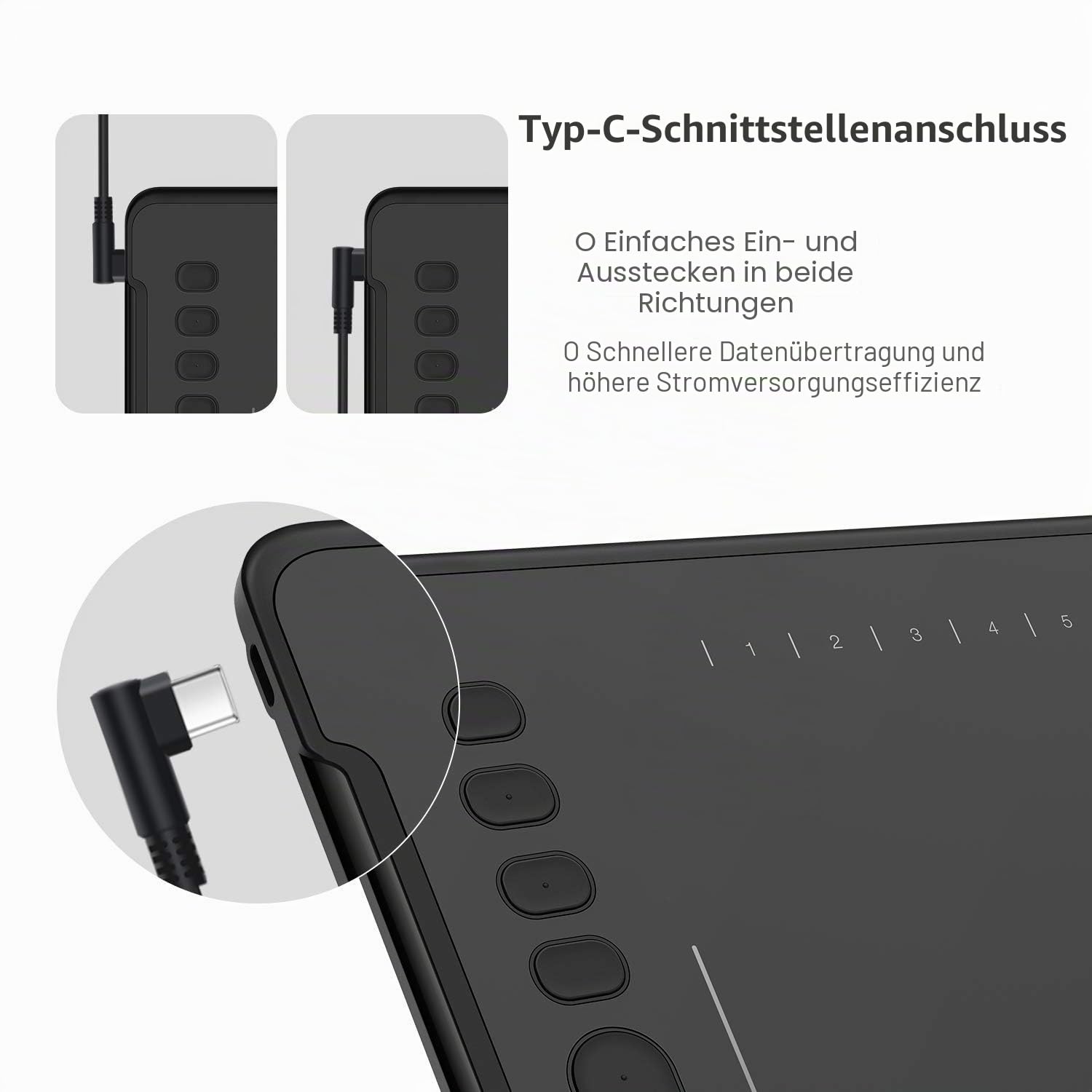 HUION Inspiroy H1161 Grafiktablett, Touch-Streifen und 8192 Stiftdruck-Skizzen-Tablet mit Batterielosem Stylus, 10 Shortcut-Tasten, Kompatibel mit Android, Windows und Mac, Schwarz