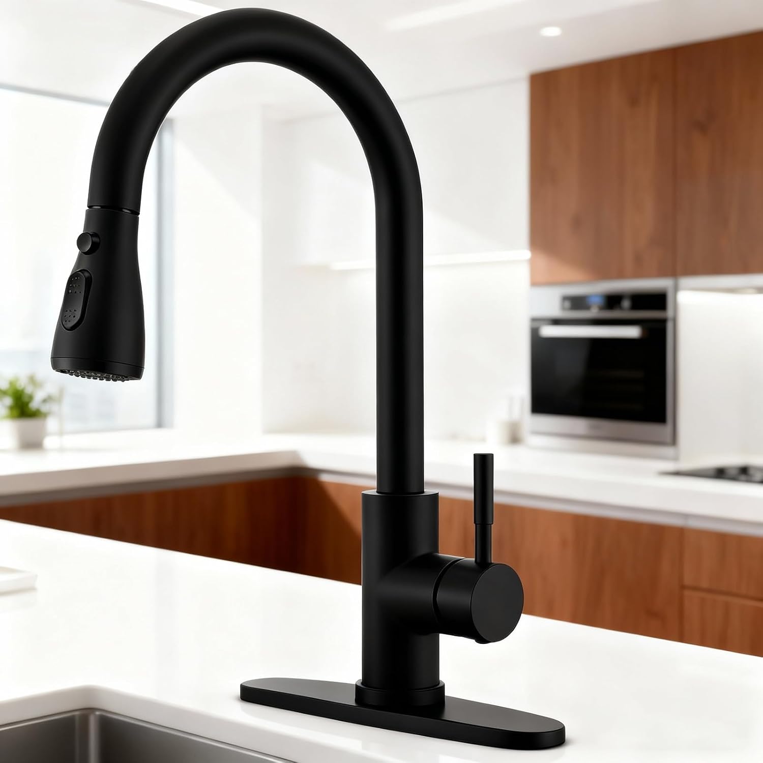 10" Bathroom Faucet Deck Plate Matte Black - Faucet Sink Hole Cover Stainless Steel Escutcheon Plate, Round Deck Plate Cover 3 Hole for Kitchen Bathroom Sink Faucet Hole (10" Black)